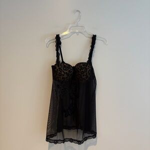 Victoria Secret Black and Leopard Print Lingerie Teddy